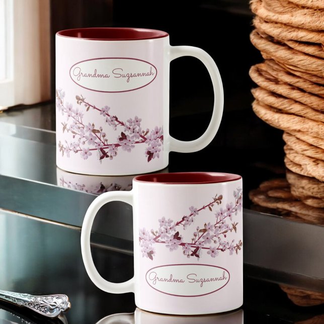 Schönes Blumenrosa Kirschblossom Custom Zweifarbige Tasse (Mug design and template area on both sides of handle)