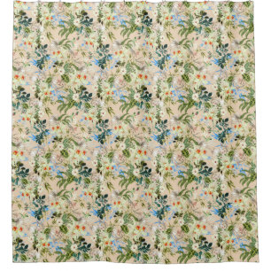 Schönes Blumentextilblaue Rose und Weiß Lilli Duschvorhang