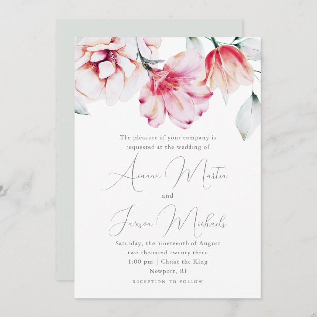 Schönes Blumenzelt Grün Einladung (Vorne/Hinten)