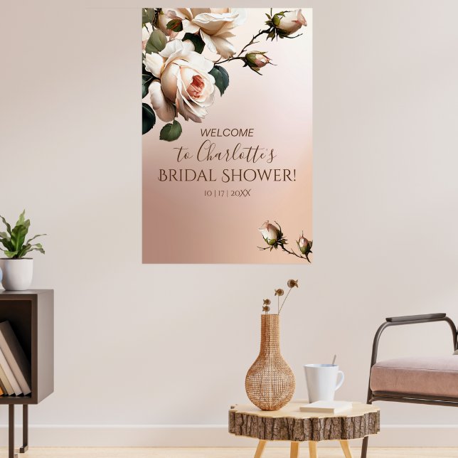 Schönes Blush Beige Rose Brautparty Willkommen Poster (Wohnzimmer 3)