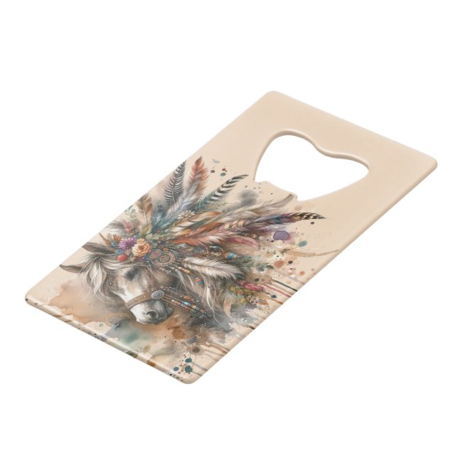 Schönes Boho-Pferd  Geldbeutel Flaschenöffner (Vorderseite Schrägansicht)