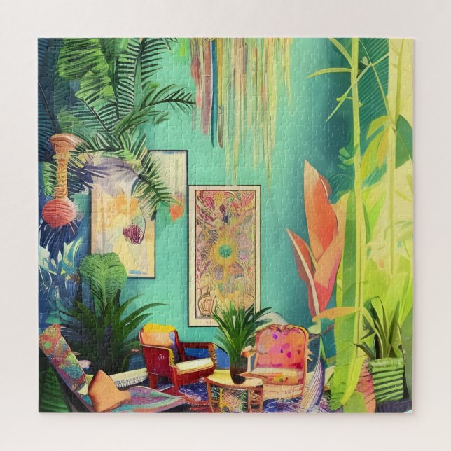 Schönes boho Tropical Pflanze Wohnzimmer Puzzle (Vertikal)