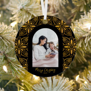 Schönes botanisches Foto Weihnachten Schwarz Ornament Aus Metall