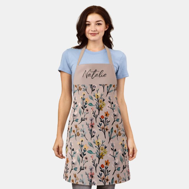 Schönes botanisches Monogramm pink elegant niedlic Schürze (Getragen)