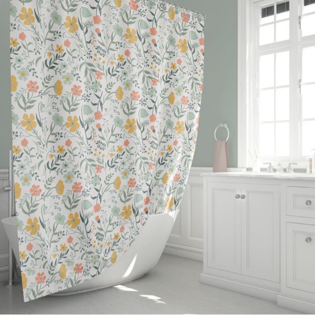 Schönes botanisches Muster Duschvorhang (Beautiful Botanical Floral Pattern Shower Curtain Fun And Whimsical from Studio Posies. )
