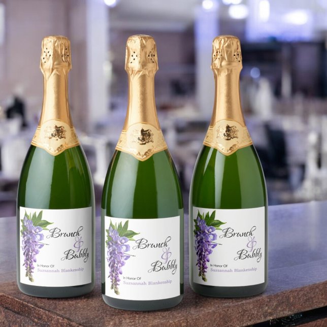 Schönes Brautparty Bubbly Bubbly (Sparkling Wine Label with Wisteria Flowers)