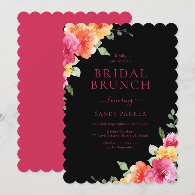 Schönes Brautparty für Wasserfarben Brunch Einladung (Vorne/Hinten)