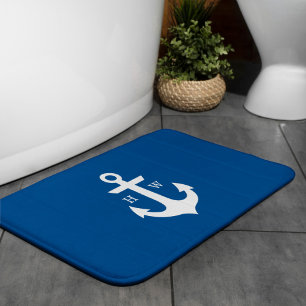 Schönes Bright Blue Anchor Monogram Badematte