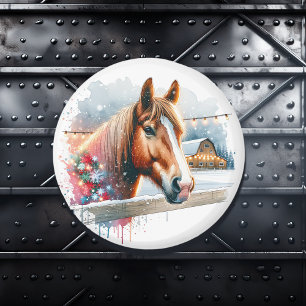 Schönes Brown Horse auf Bauernhof Weihnachten Magnet
