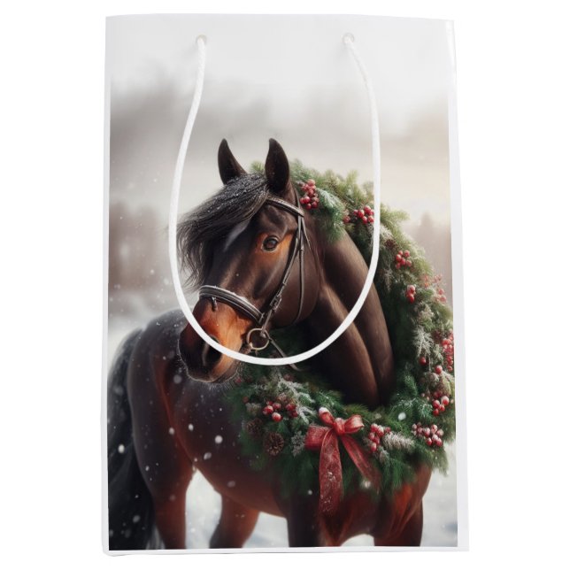 Schönes Brown Horse Reittier Liebe Mittlere Geschenktüte (Vorderseite)
