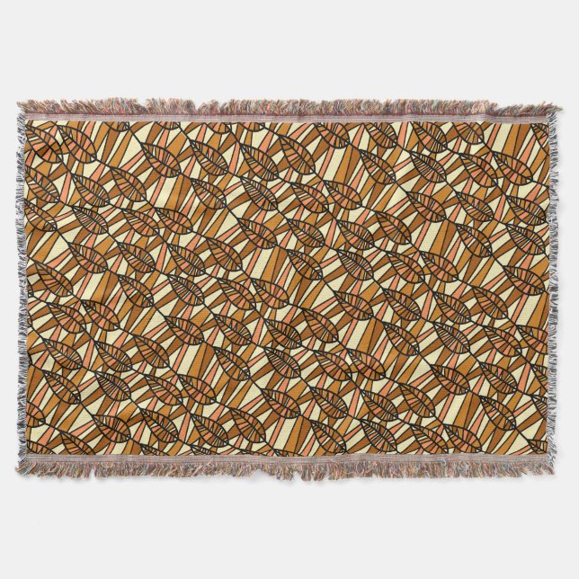 Schönes Brown Leaf Fringed Throw Blanket Decke (Vorderseite)