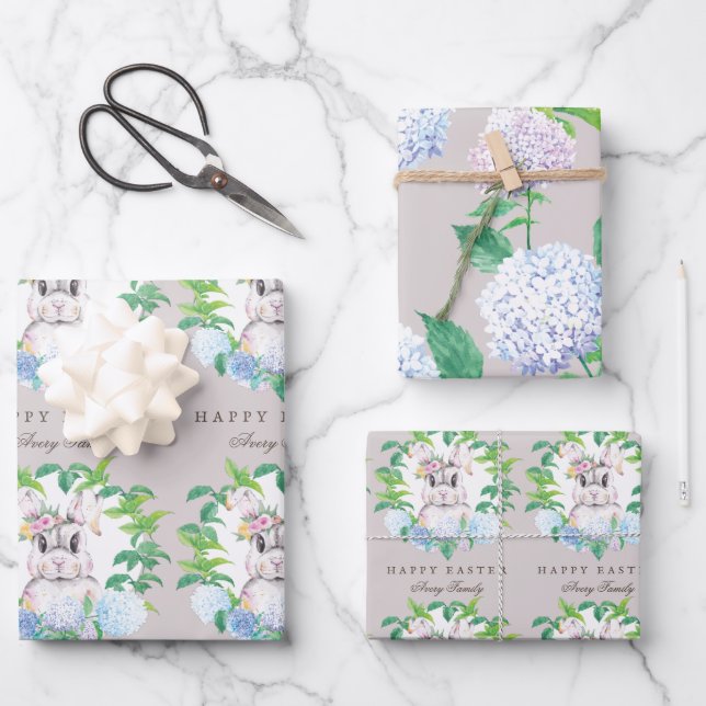 Schönes Bunny Floral Ostern Personalisiert Geschenkpapier Set (Vorderseite)