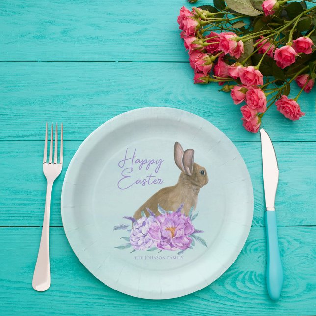 Schönes Bunny Rabbit Pastel Floral Ostern Party Pappteller (Von Creator hochgeladen)
