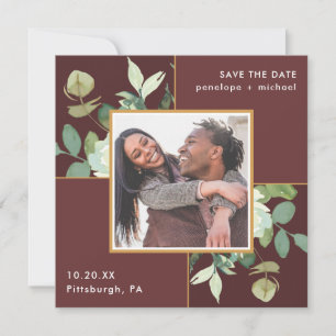 Schönes Burgund mit Greenery Foto Wedding Save The Date