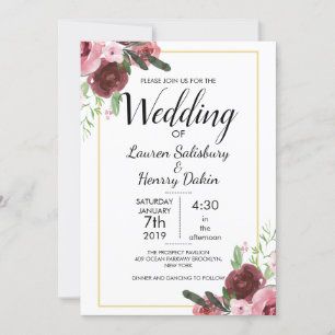 Schönes Burgundy Floral Wedding Personalize Einladung