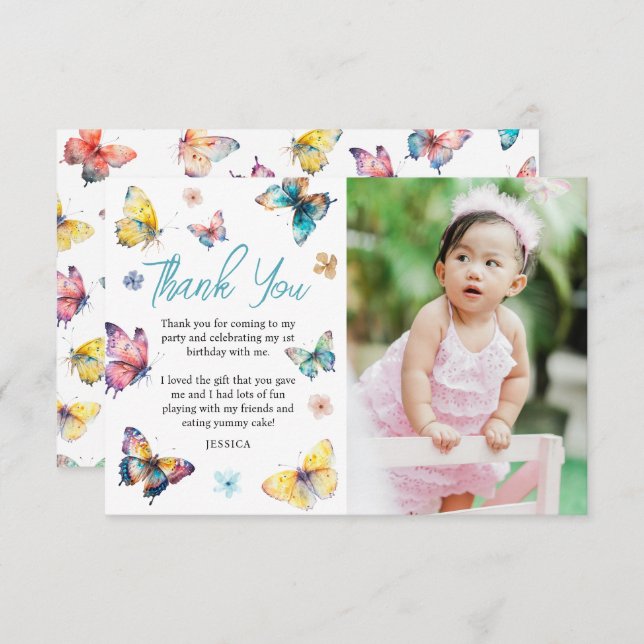 Schönes Butterfly-Foto Dankeskarte (Vorne/Hinten)