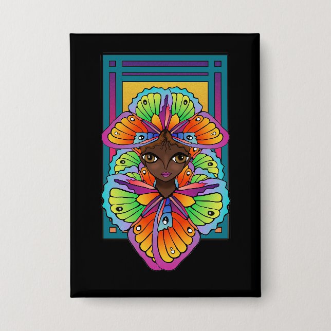 Schönes Butterfly Girl Custom Cut Vinyl Sticker Button (Vorderseite)