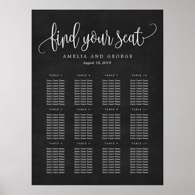 Schönes Calligrafy Seating Chart Poster (Vorne)