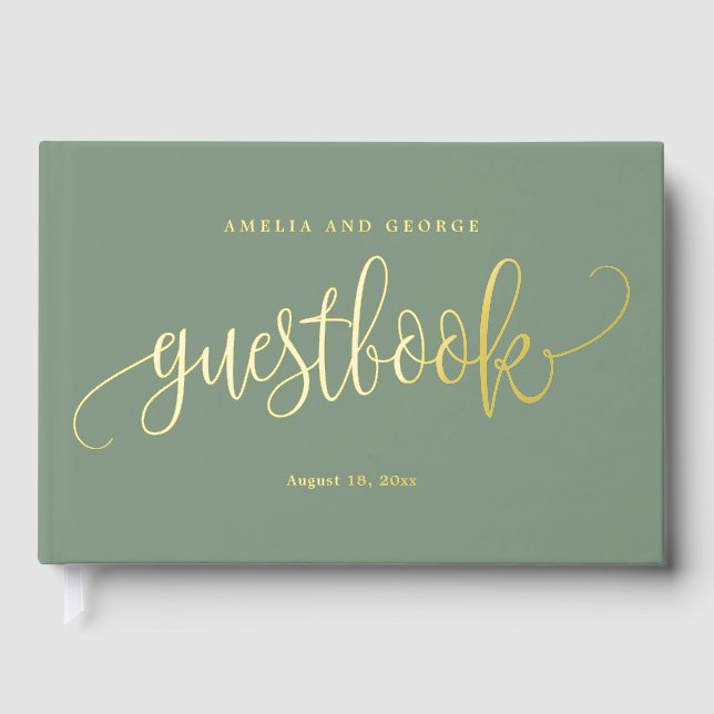 Schönes Calligraphy Editable Color Foil Gästebuch (Vorderseite)