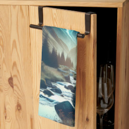 Schönes Camping mit Bergen und Zelt Geschirrtuch