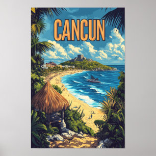 Schönes Cancun Mexico Vintage-Illustration Reise Poster