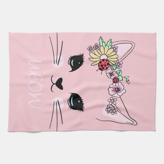 Schönes Cat Face Meow Pink Niedlich Kitten Funny C Geschirrtuch (Horizontal)