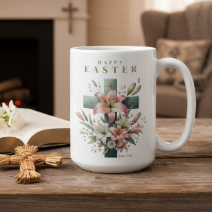 Schönes Christliches Ostern mit Blumenkreuz Kaffeetasse