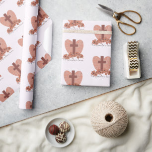 Schönes Christliches Taufkreuz mit Rose Geschenkpapier