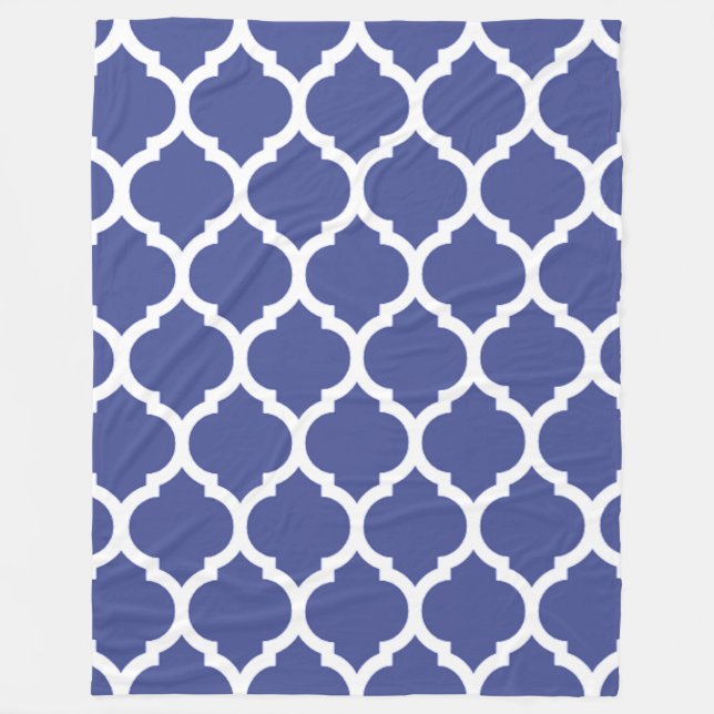 Schönes Cobalt Blue Marokkanisches Quatrefolienmus Fleecedecke (Vorderseite)
