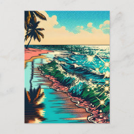 Schönes Comic Pop Art Style Beach Szene Postkarte