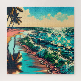Schönes Comic Pop Art Style Beach Szene Puzzle