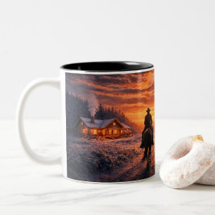 Schönes Country Western Cowboy Heim Scheune Weihna Zweifarbige Tasse