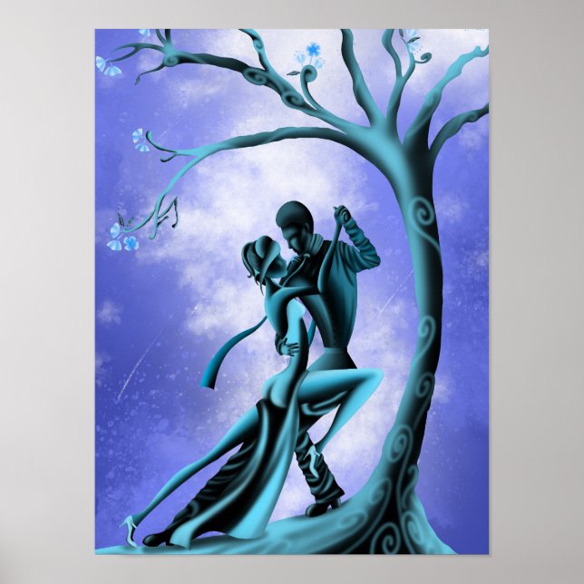 Schönes Couple Dance Tango im Mondlicht Poster (Vorne)