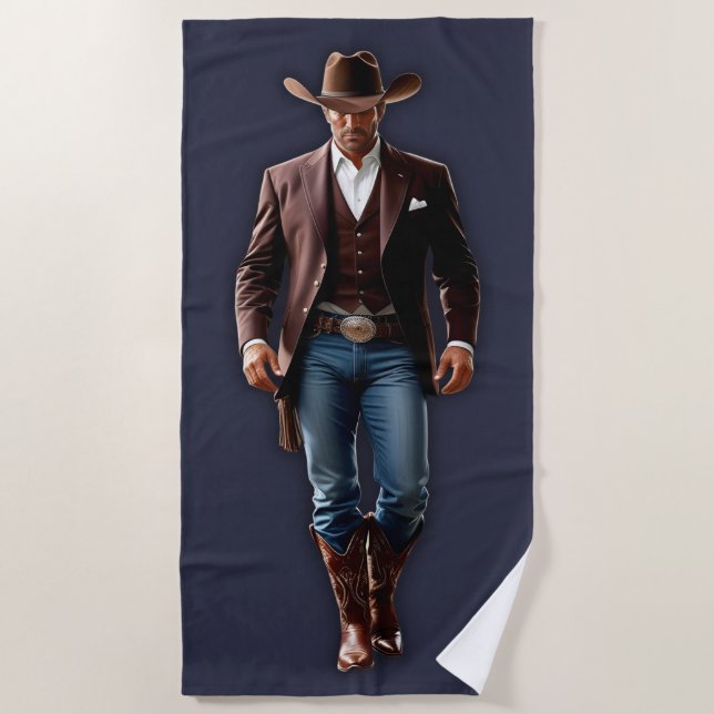 Schönes Cowboy Navy Blue & Brown Beach Handtuch (Vorderseite)