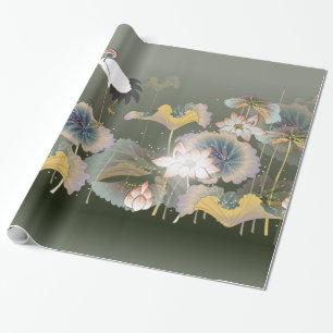 Schönes Cranes Lily Pads Wrapping Paper Geschenkpapier