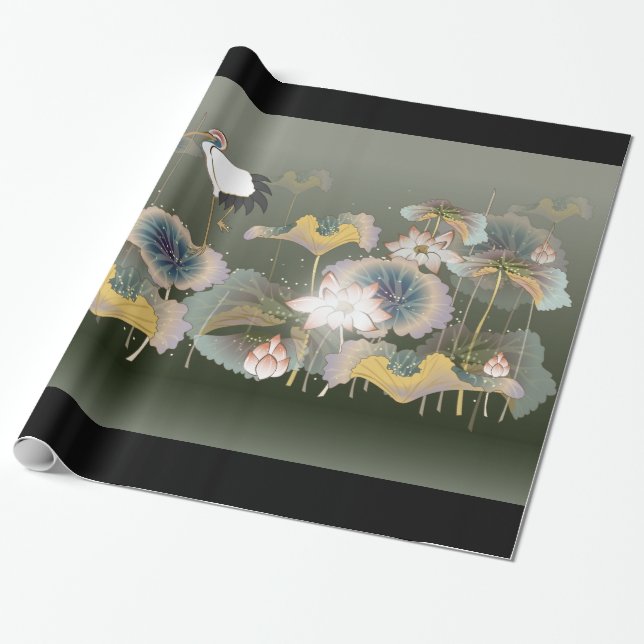 Schönes Cranes Lily Pads Wrapping Paper Geschenkpapier (Ungerollt)