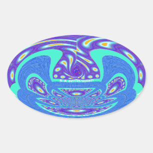 Schönes cyan-blaues Kaleidoskop-Vektordesign Ovaler Aufkleber