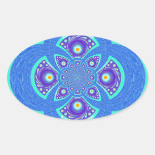 Schönes Design für Afrikanisches Blue Mandala Flor Ovaler Aufkleber