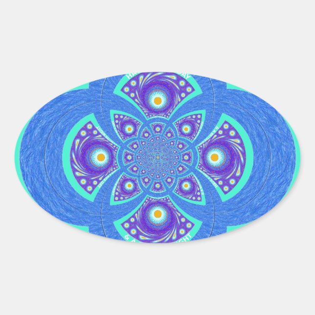 Schönes Design für Afrikanisches Blue Mandala Flor Ovaler Aufkleber (Vorderseite)