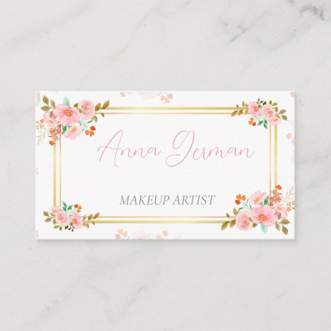 schönes Design mit goldenem Rahmen und Blume Telefonnummerkarte (Vorderseite)