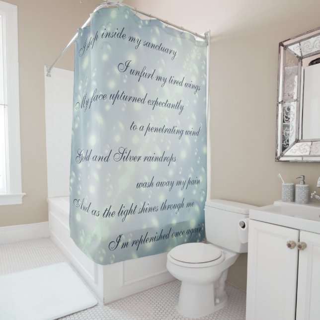 Schönes Design von Grau Cleansing Mantra Duschvorhang (Beispiel)