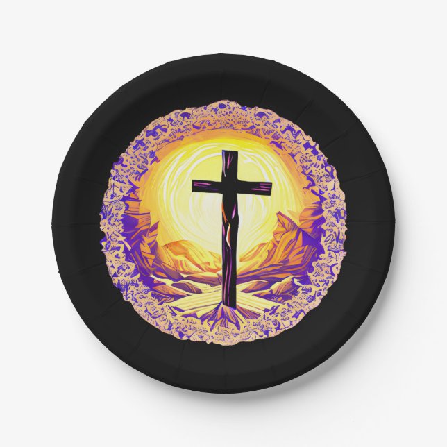Schönes detailliertes Christliches Kreuz Pappteller (Vorderseite)