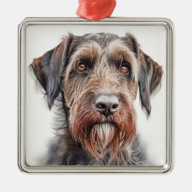 SCHÖNES DEUTSCHES DRAHTHAAR POINTER DOG ORNAMENT AUS METALL (Vorne)