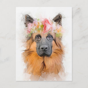 Schönes deutsches Shepherd Blume Crown Portrait Postkarte