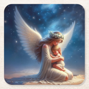 Schönes digitales Bild von Angel Holding a Baby Rechteckiger Pappuntersetzer