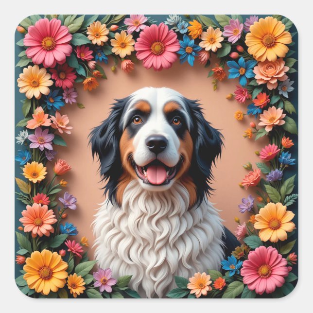 Schönes Dog Portrait Quadratischer Aufkleber (Vorderseite)