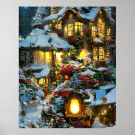 Schönes Dorfhaus bei Christmas Poster