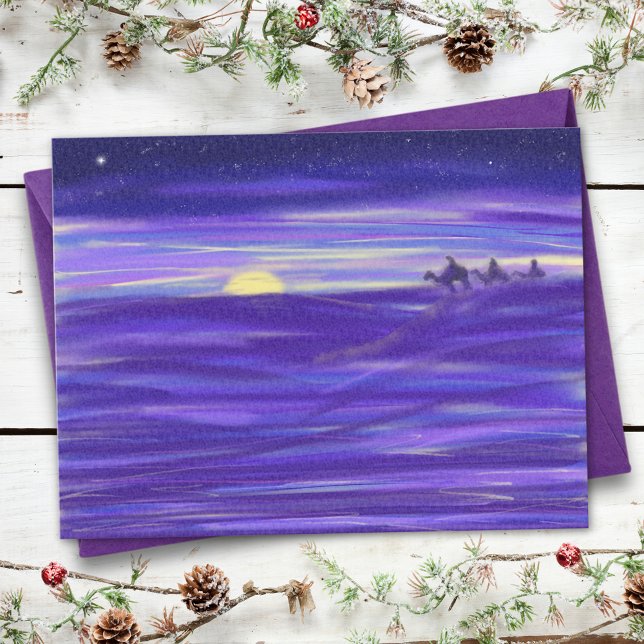 Schönes Drei Weisen Aquarell Budget Postkarte (three wise men purple watercolor art Christmas holiday greetings budget postcard)