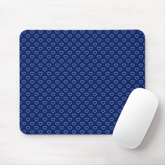 Schönes dunkles Blau mit kleinen weißen Herzen Mousepad (Mit Mouse)