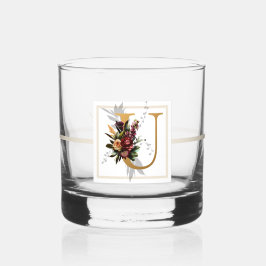 Schönes dunkles Floral Gold dekoriertes Monogramm  Whiskyglas